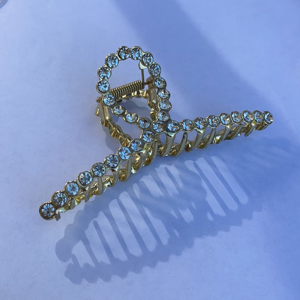 Hair Claw Clip Large sturdy Gold tone rhinestone NWOT